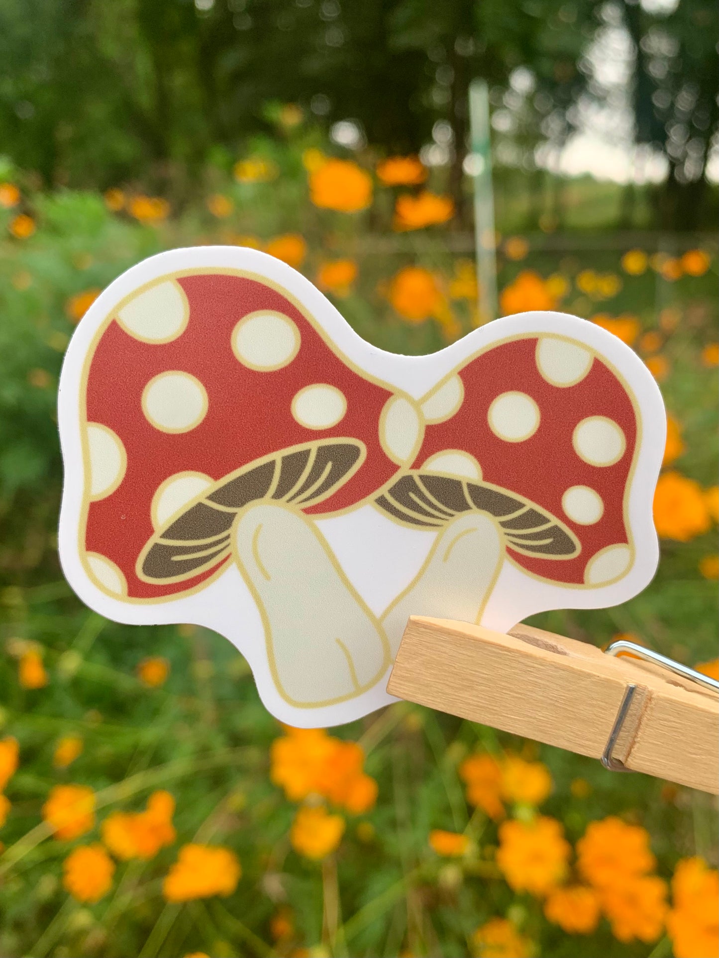 Red Mushroom With Gold Outline Sticker