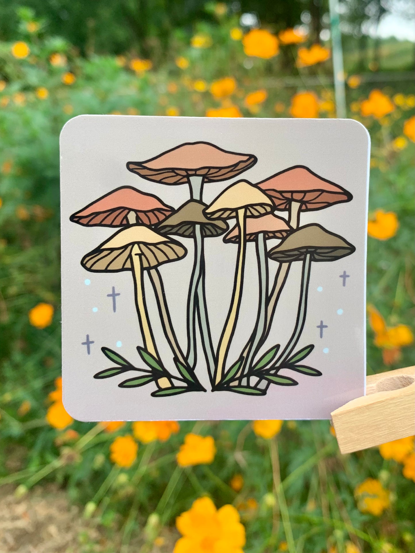 Brown Mushrooms with Cross Sticker