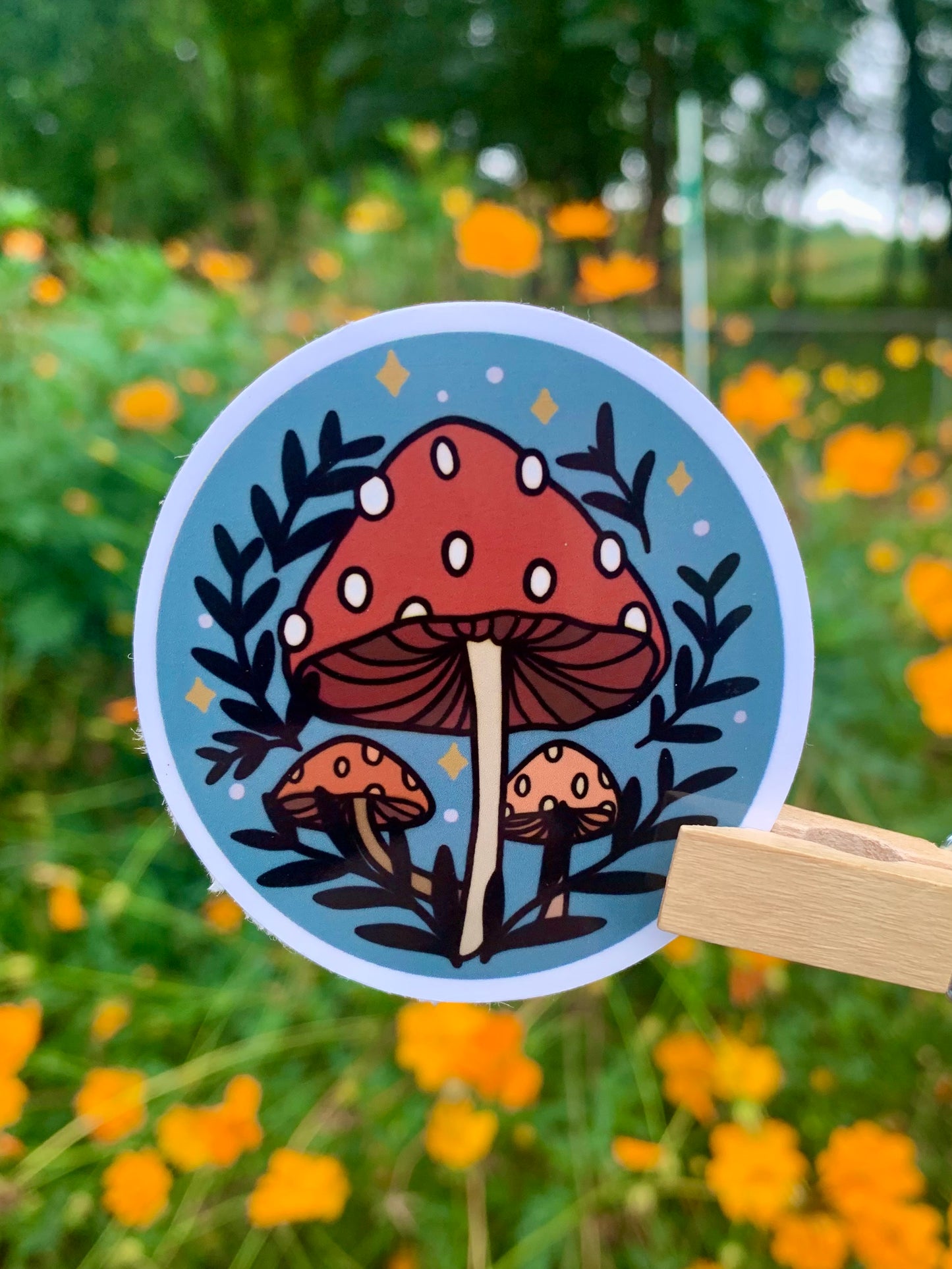 Red Mushroom with Leaves Sticker