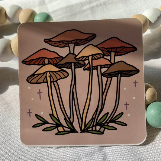 Brown Mushrooms with Cross Sticker