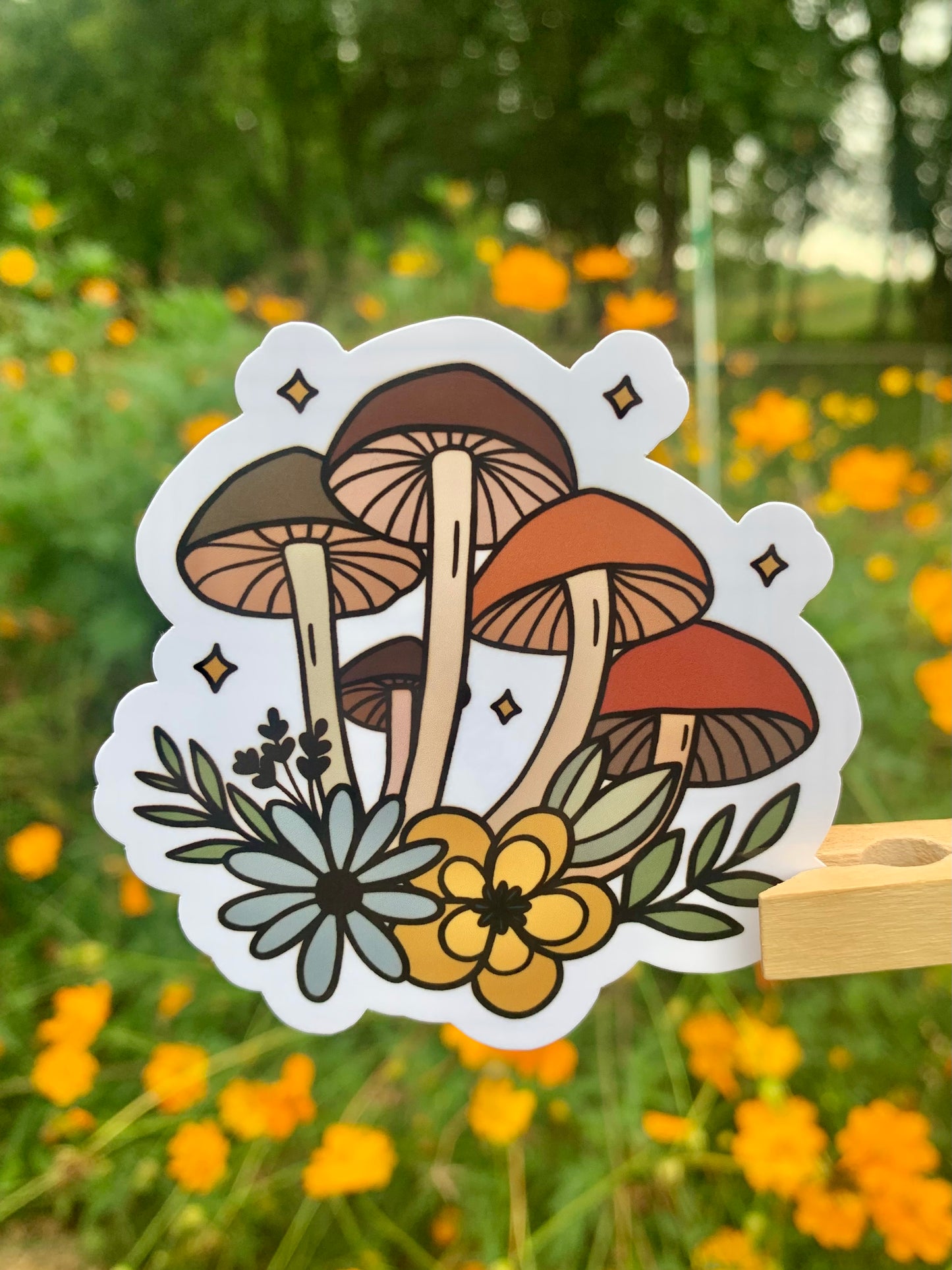 Brown Mushrooms and Flowers Sticker