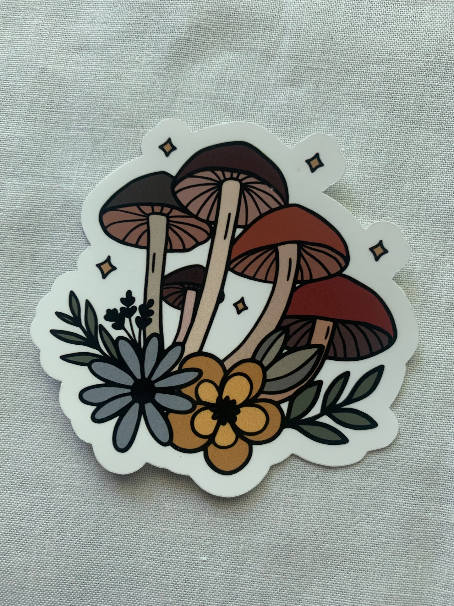 Brown Mushrooms and Flowers Sticker