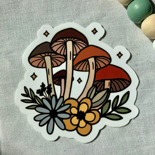 Brown Mushrooms and Flowers Sticker