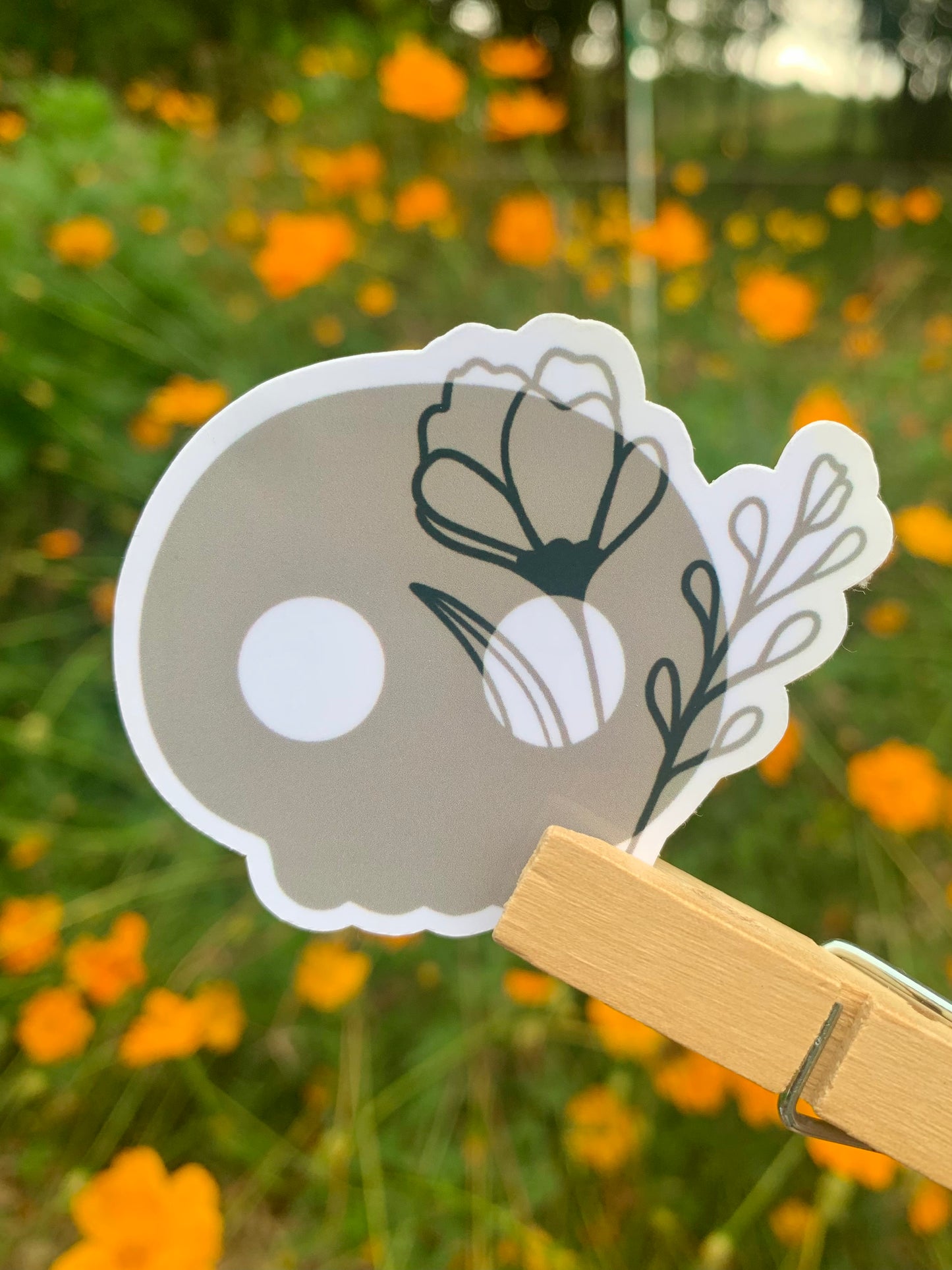 Skull and Flower Reverse Sticker
