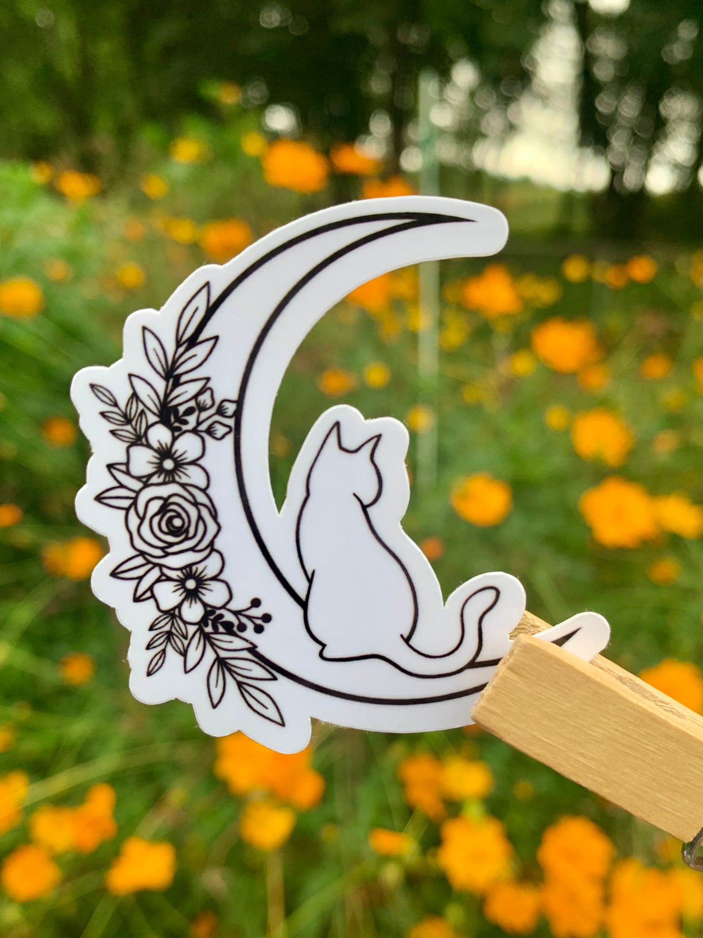 Moon Flower Cat Sticker