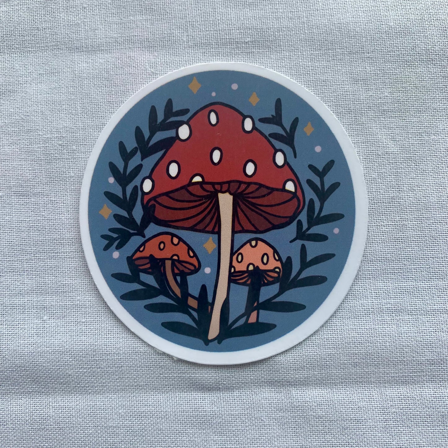 Red Mushroom with Leaves Sticker