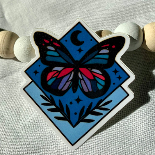 Blue Butterfly Moon Sticker